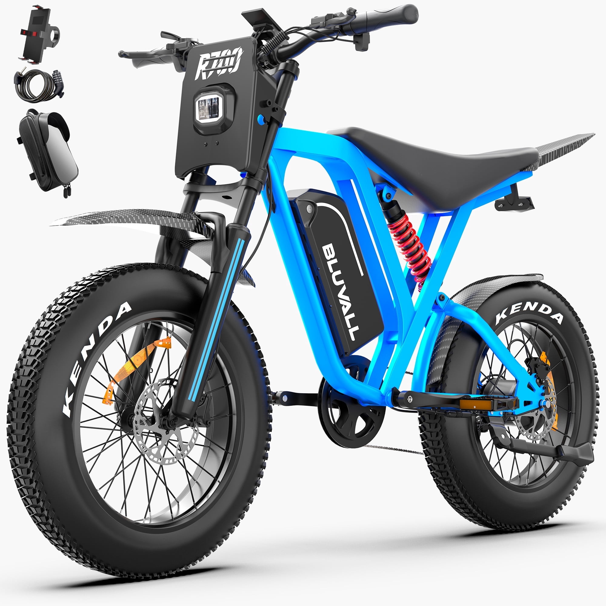Bluvall Fat Tire Dual Hydraulic Brake Electric Bicycle,Peak 2500W,52V 25Ah,35MPH,80 Miles Electric Bike for Adults,7-Speed Off-Road Mountain Bike UL2849