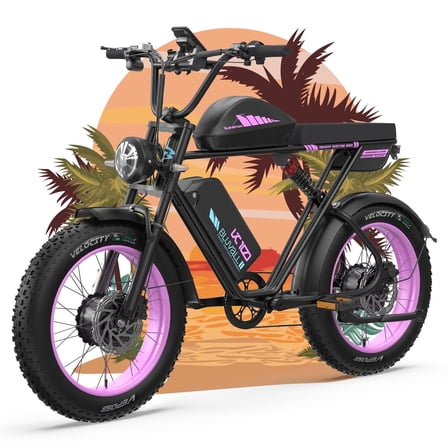 Bluvall K10 Electric Bike for Adults, 52V 43Ah Dual Battery, Peak 3000W 39MPH, 20" Mountain Bicycle Full Suspension Ebikes UL2849 - Pink