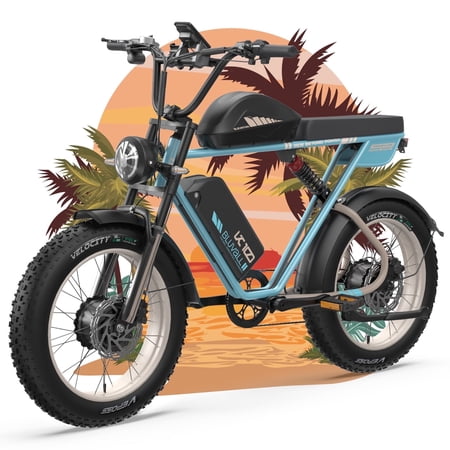 Bluvall K10 Electric Bike for Adults, Peak 3000W 39MPH, 52V 43Ah Dual Battery, 20" Fat Tire Mountain Bicycle Full Suspension Ebikes UL2849 - Blue