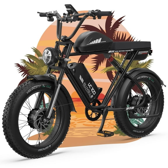 Bluvall K10 Electric Bike for Adults, Peak 3000W 39MPH，52V 43Ah Dual Battery, 20" Fat Tire Mountain Bicycle Full Suspension Ebikes UL2849 - Black