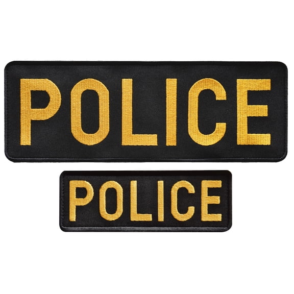 Bluyellow 2Pcs Embroidered Police Patch Set - Durable Hook and Loop Fastener Patches for Police Vests, Jackets, Hats, K9 Harnesses - High-Quality Black & White Tactical Patches, Small & Large Sizes