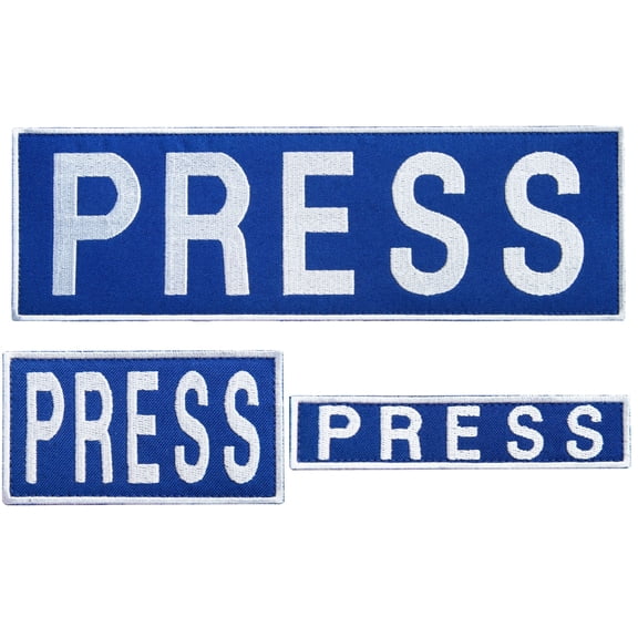 Bluyellow 3Pcs PRESS Patch Set - High-Contrast Embroidered Patches with Hook Backing for Tactical Gear, Press Vests, Photographer Vests, and Backpacks - Small & Large Sizes, Durable & Easy to Attach