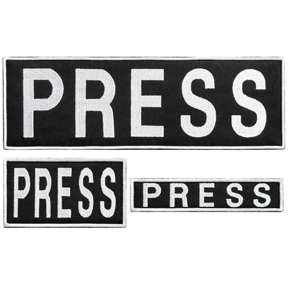 Bluyellow 3Pcs PRESS Patch Set - High-Contrast Embroidered Patches with Hook Backing for Tactical Gear, Press Vests, Photographer Vests, and Backpacks - Small & Large Sizes, Durable & Easy to Attach