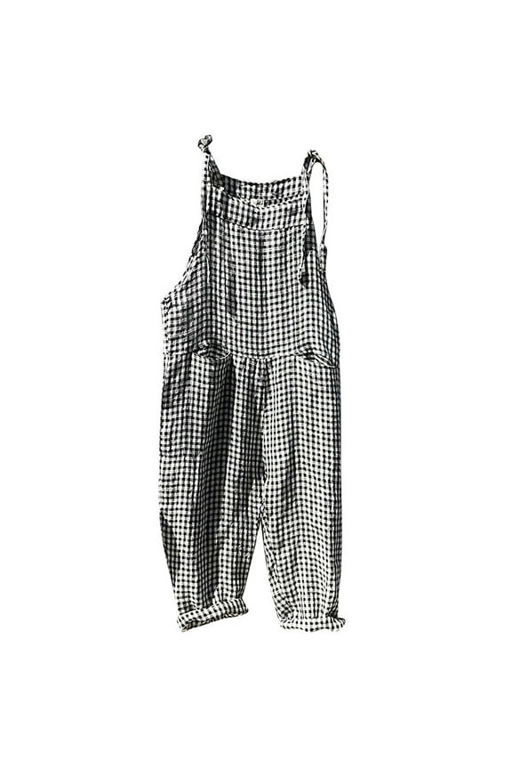 Womens Summer Boho Bib Overalls Striped Sleeveless Tie Shoulder Straps Beach Jumpsuits