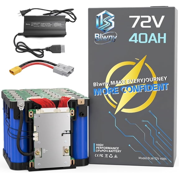 Blwny 72V 40Ah LiFePO4 Battery for E-Bike, E-Trike & Scooter, 250W-3500W EV Battery with 50A BMS, 5A Fast Charger, Bluetooth Monitoring & Anderson/XT90 Connectors, 4000+ Deep Cycles