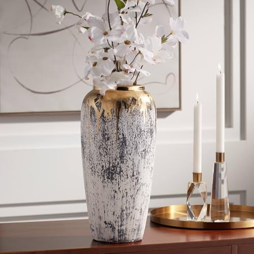 Blythe 14" High Matte Gold and Gray Decorative Vase - $$Home Decor, Kitchen, & Other