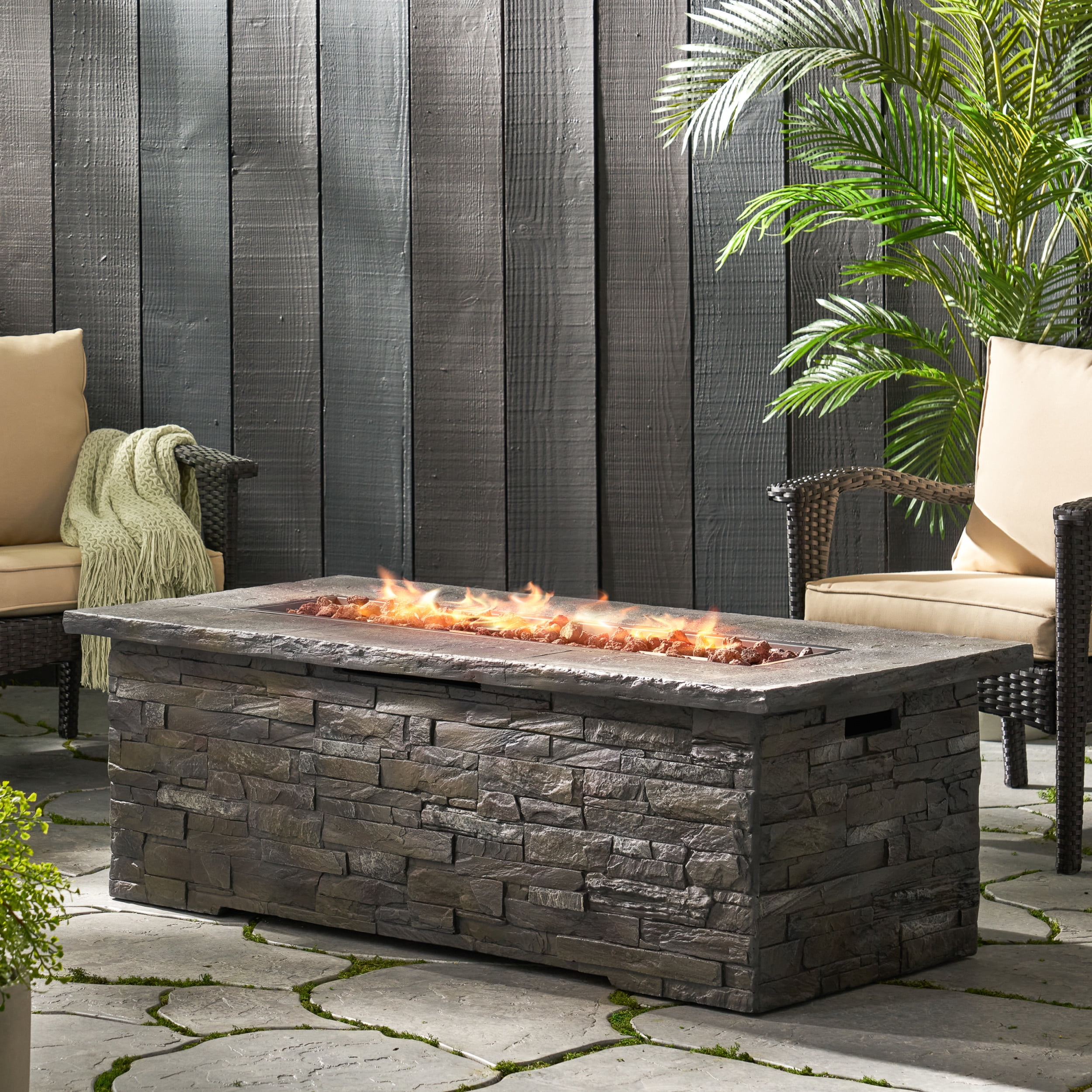 Stone propane fire pit table deals