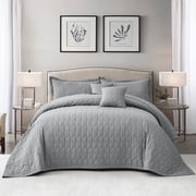 Blythease Oversized King Bedspread, Modern & Contemporary Look, Lightweight Bedding Cover, Reversible, 5 Piece Set, Grey
