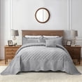 thumbnail image 1 of Blythease Oversized Velvet Quilt King 128x120 Extra Wide – Reversible Velvet Bedspread & Coverlet Set, 5 Piece Lightweight All Season Comforter Bedding, Geometric Diamond Quilted Design, Grey, 1 of 7