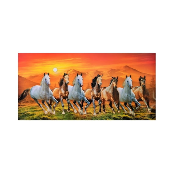 Bm Traders 7 Vastu Running Horses With Sunrise Wall Sticker Poster Print Without Frame (24 X 48 Inch) OR ( 2 X 4 Feet) Art Dcor Only Poster