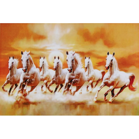 Bm Traders Alluring 7 Vastu Running Horses Wall Sticker Poster Print Without Frame (24 X 48 Inch) OR ( 2 X 4 Feet) Art Dcor Only Poster
