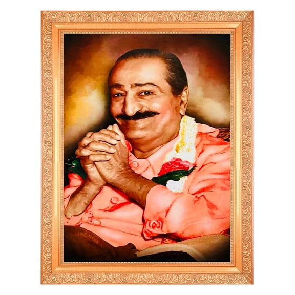 Bm Traders Avatar Meher Baba Beautiful Digital Print Photo In ArtWork Golden Frame (11 x 14 Inch)OR(27.94 X 35.56 Cm) Religious Gifting