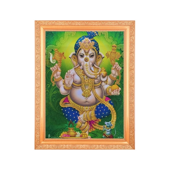 Bm Traders Beautiful Ganeshji Print Photo In ArtWork Golden Frame (11 x 14 Inch)OR(27.94 X 35.56 Cm) Religious Gifting