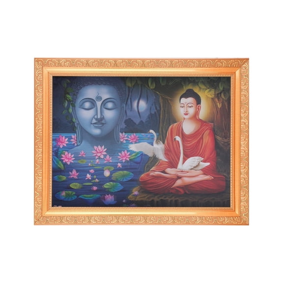 Bm Traders Bhagavan Buddha Meditating Vintage Collection 5 Dimensional Layer (With 5D Effect) Art Work Photo In Golden Frame Big (14 X 18 Inches)