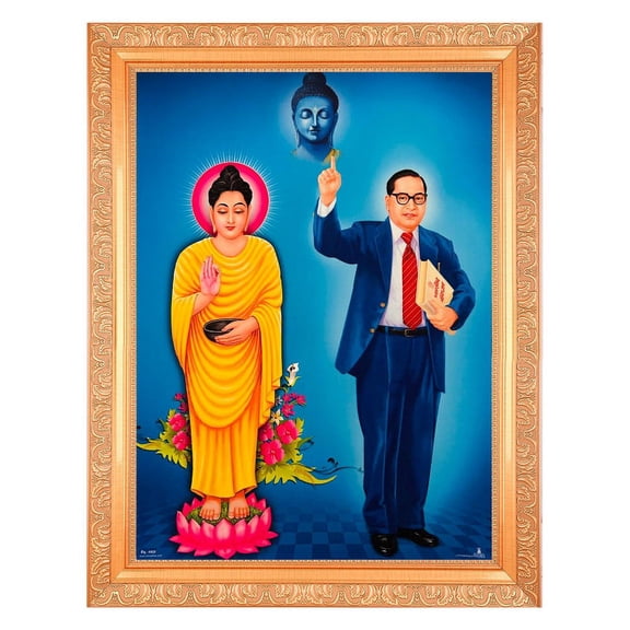 Bm Traders Budha Ambedkar Beautiful Print Photo In ArtWork Golden Frame (11 x 14 Inch)OR(27.94 X 35.56 Cm) Religious Gifting