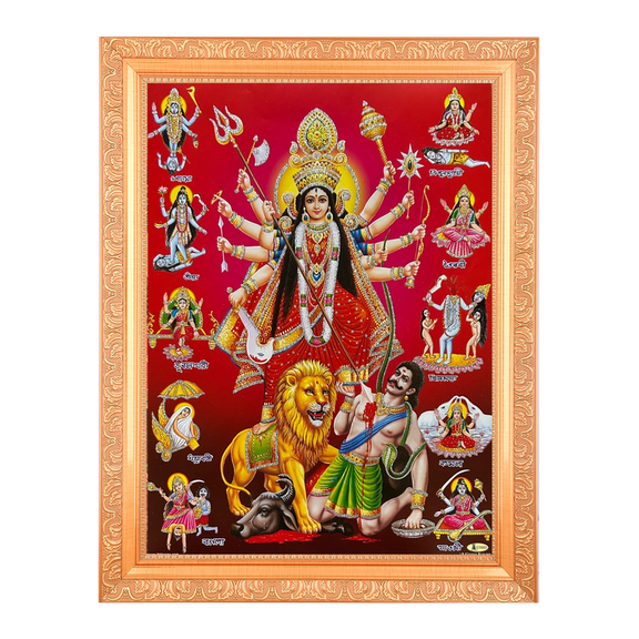 Bm Traders Durga Mata Zari Print Photo In Religious Frame (14 X 18 Inch)