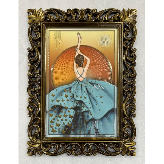 Bm Traders Elegant Lady Gold Artwork Print Photo Design In Carved Wooden Frame Duco Finish Polished Size (23 X 17 Inch) OR (58.42 X 43.18 Cm) Religious Gifts