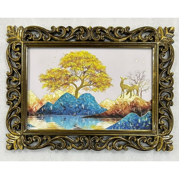 Bm Traders Forest Floral Abstract Gold Artwork Print Photo Design In Carved Wooden Frame Duco Finish Polished Size (23 X 17 Inch) OR (58.42 X 43.18 Cm) Religious Gifts