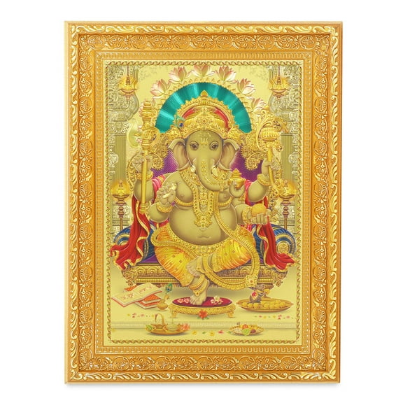 Bm Traders Ganapati Beautiful Golden Foil Photo In ArtWork Golden Frame (11 x 14 Inch)OR(27.94 X 35.56 Cm) Housewarming Gifts