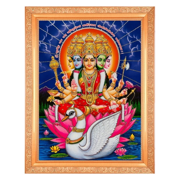 Bm Traders Gayetri Mata Zari Print Photo In Religious Frame (14 X 18 Inch)