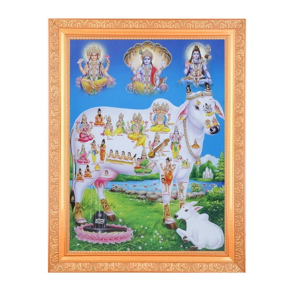 Bm Traders Gomata/33 Koti Devi Devta Zari Print Photo In Religious Frame (14 X 18 Inch)