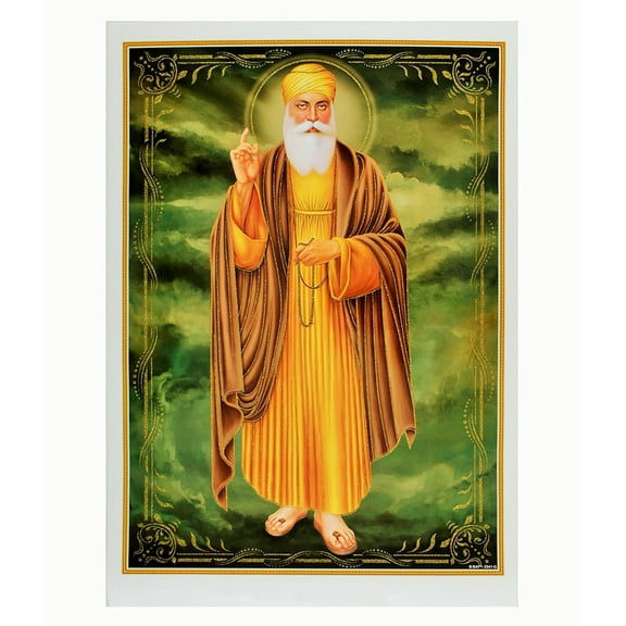 Bm Traders Guru Nanak Devji Golden Zari Art Work Poster Without Frame (24 X 36 Inches)