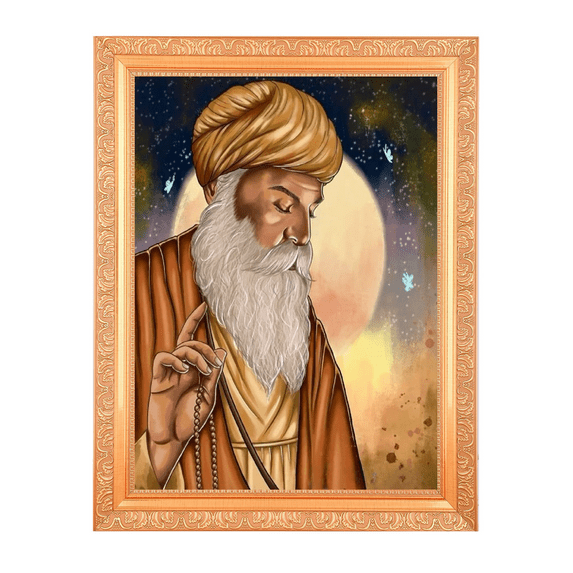 Bm Traders Guru Nanak Devji Vintage Design Digital Print Photo In Golden Artwork Frame (11 x 14 Inch)OR(27.94 X 35.56 Cm) Religious Gifting