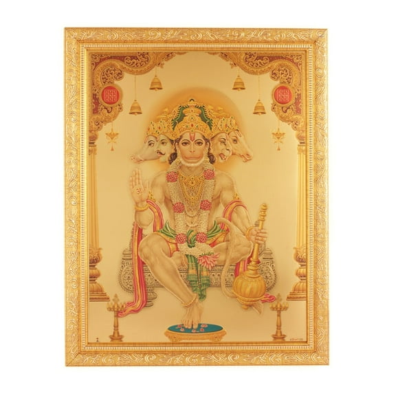 Bm Traders Hanuman Panchmukhi Golden Foil Print Photo In Religious Frame (14 X 18 Inch)