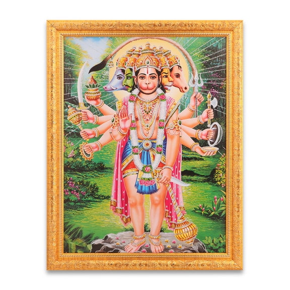 Bm Traders Hanumanji Panchmukhi Zari Print Photo In Religious Frame (14 X 18 Inch)