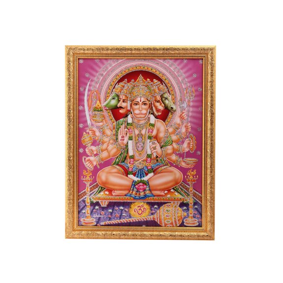 Bm Traders Hanumanji Panchmukhi Zari Print Photo In Religious Frame (14 X 18 Inch)