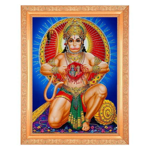 Bm Traders Hanumanji Ram Sita Zari Print Photo In ArtWork Golden Frame (11 x 14 Inch)OR(27.94 X 35.56 Cm) Religious Gifting