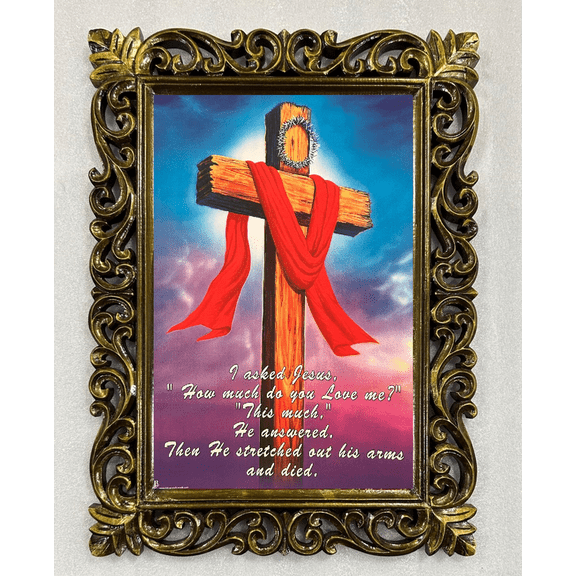 Bm Traders Holy Cross Alluring Print Photo Design In Carved Wooden Frame Duco Finish Polished Size (23 X 17 Inch) OR (58.42 X 43.18 Cm) Religious Gifts