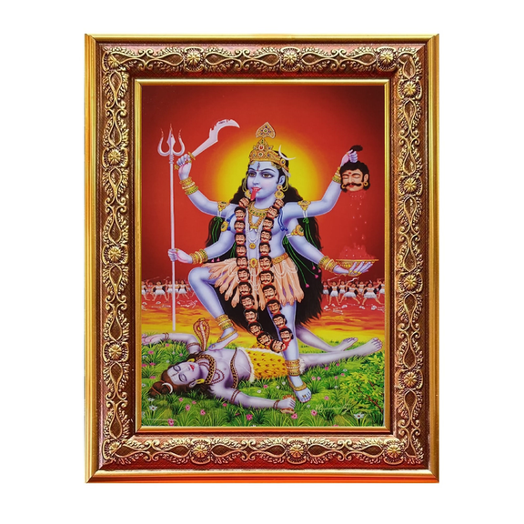 Bm Traders Kali Mata Digital Print Photo In Wall Hanging-/-TableTop Frame (7.50 X 9.50 Inch) OR (19.05 X 24.13 Cm) Religious Gifting