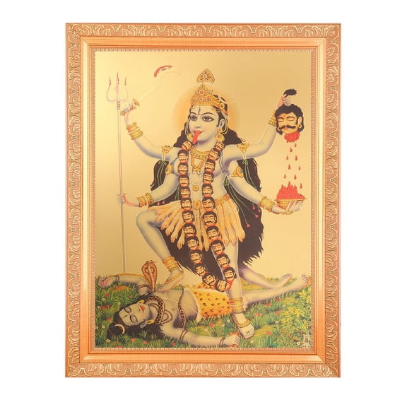 Bm Traders Kali Mata Golden Print Photo In Gold Artwork Frame (11 x 14 Inch) OR (27.94 X 35.56 Cm) Housewarming Gift