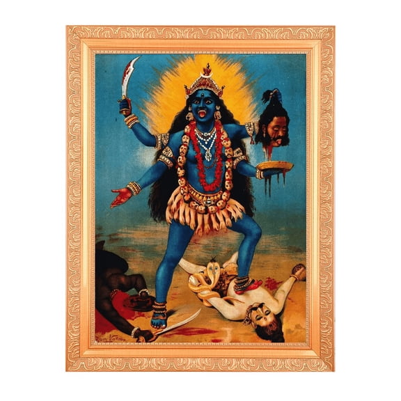 Bm Traders Kali Mata Vintage Design Digital Print Photo In Golden Artwork Frame (11 x 14 Inch)OR(27.94 X 35.56 Cm) Religious Gifting