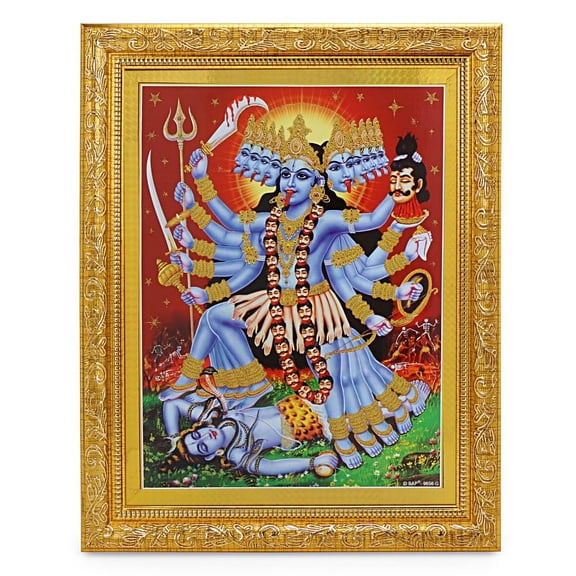 Bm Traders Kali Mata Zari Print Photo In ArtWork Golden Frame (11 x 14 Inch)OR(27.94 X 35.56 Cm) Religious Gifting
