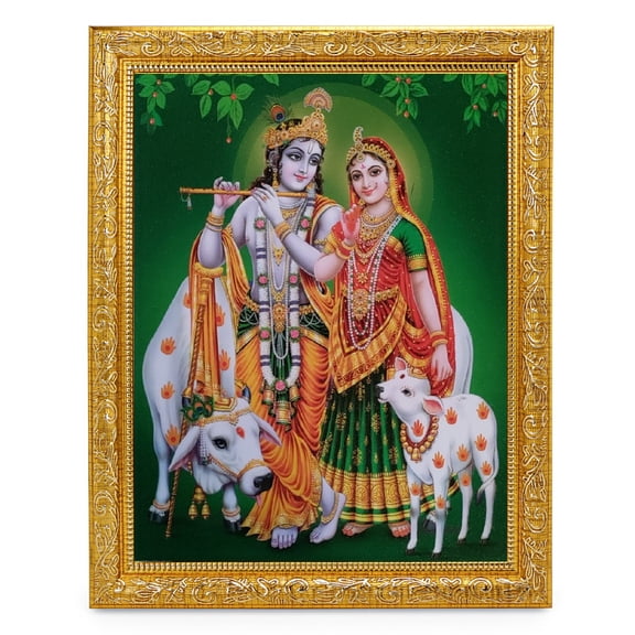 Bm Traders Krishna With Radha Beautiful Print Photo In ArtWork Golden Frame (11 x 14 Inch)OR(27.94 X 35.56 Cm) Religious Gifting