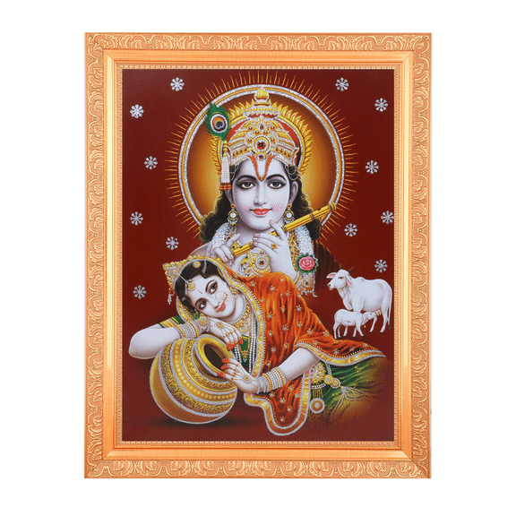Bm Traders Krishna With Radhaji Zari Print Photo In Religious Frame (14 X 18 Inch)