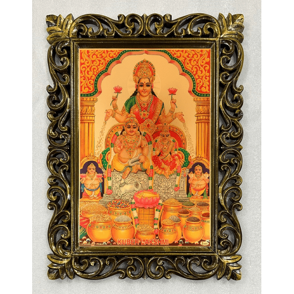 Bm Traders Kuber Lakshmi Maa Gold Print Photo Design In Carved Wooden Frame Duco Finish Polished Size (23 X 17 Inch) OR (58.42 X 43.18 Cm) Religious Gifts