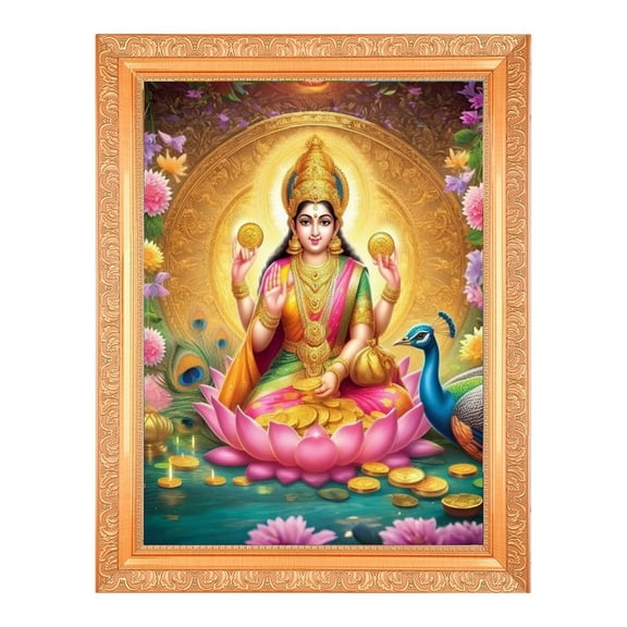 Bm Traders Lakshmi Maa Artistic Painting Digital Print Photo In ArtWork Golden Frame (11 x 14 Inch)OR(27.94 X 35.56 Cm) Religious Gifting