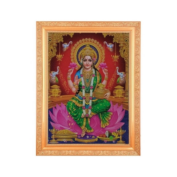 Bm Traders Lakshmi Mata Beautiful Print Photo In ArtWork Golden Frame (11 x 14 Inch)OR(27.94 X 35.56 Cm) Religious Gifting