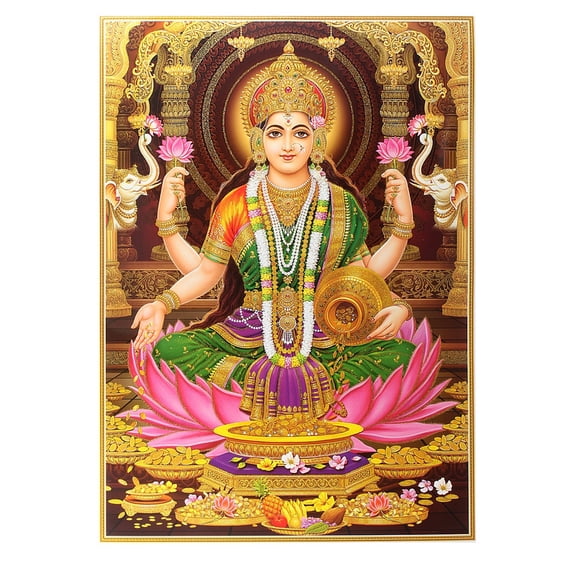 Bm Traders Lakshmi Mata Golden Zari Art Work Poster Without Frame (24 X 36 Inches)
