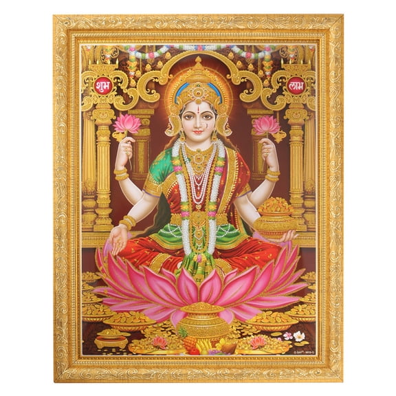 Bm Traders Lakshmi Mata Zari Print Photo In Religious Frame (14 X 18 Inch)