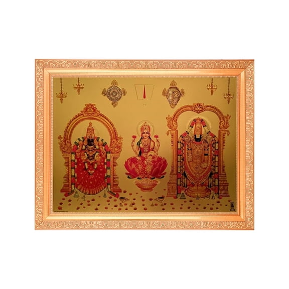 Bm Traders Lakshmi, Padmavati Devi And Balaji Beautiful Golden Foil Photo In ArtWork Golden Frame (11 x 14 Inch)OR(27.94 X 35.56 Cm) Housewarming Gifts