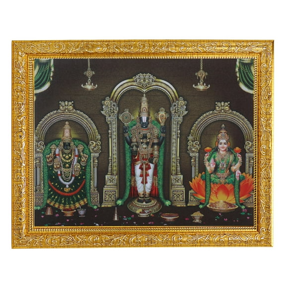 Bm Traders Lakshmi, Padmavati Devi & Perumal Beautiful Print Photo In ArtWork Golden Frame (11 x 14 Inch)OR(27.94 X 35.56 Cm) Religious Gifting