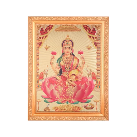 Bm Traders Laxmi Maa Beautiful Golden Foil Photo In ArtWork Golden Frame (11 x 14 Inch)OR(27.94 X 35.56 Cm) Housewarming Gifts