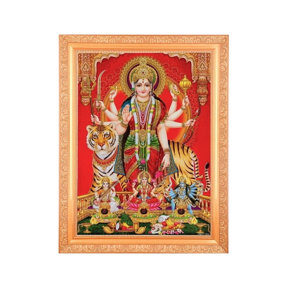 Bm Traders Maa Durga Saraswati Lakshmi Kali Zari Print Photo In Religious Frame (14 X 18 Inch)