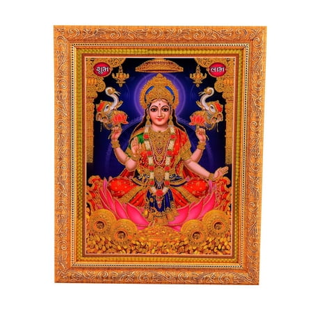 Bm Traders Maa Lakshmi Zari Print Photo In ArtWork Golden Frame (11 x 14 Inch)OR(27.94 X 35.56 Cm) Religious Gifting