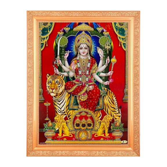Bm Traders Mata Durga Devi Zari Print Photo In Religious Frame (14 X 18 Inch)