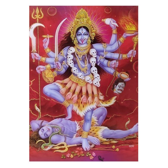 Bm Traders Mata Kali Golden Zari Art Work Poster Without Frame (24 X 36 Inches)